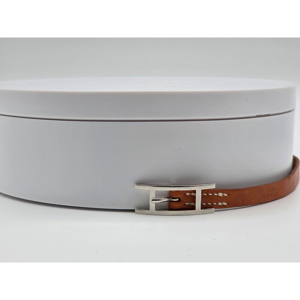 Hermès H Buckle Leather Bracelet Brown Silver Hardware Adjustable France - Picture 11 of 16